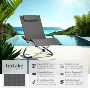 Tectake Sonnenliege Paulina Mit Textilene Ergonomisch  Atmungsaktiv  Widerstandsfähig und Faltbar  150 x 73 x 93 cm Grau