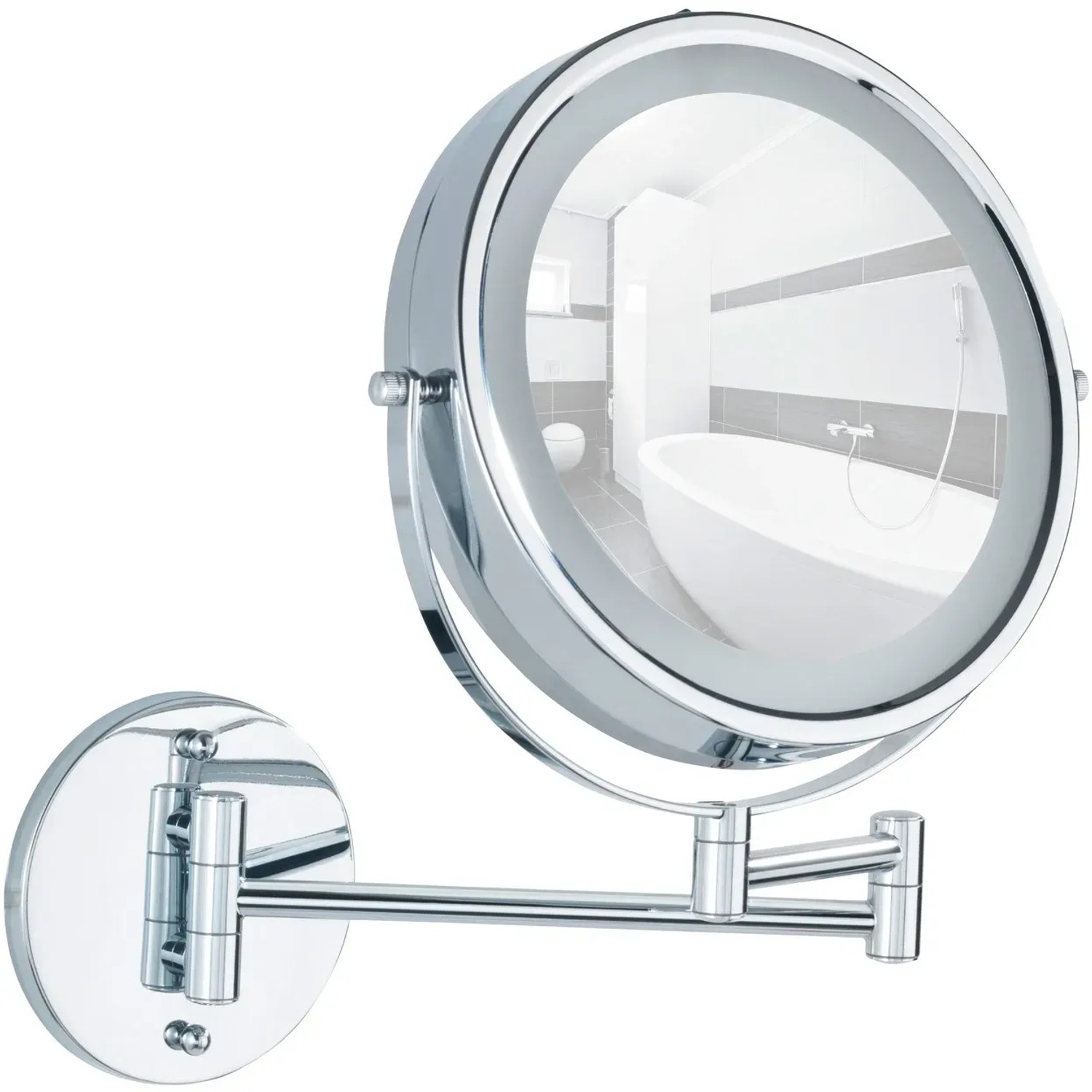 Wenko Power-Loc LED Kosmetikspiegel Lumi, Chrom, 5-fach Vergrößerung, zur Wandmontage.