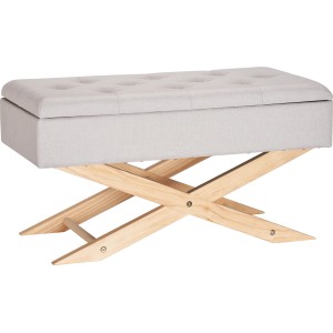 Hellgraue Sitzbank Winter Pastel mit Stauraum und Holzgestell, 40x80x40 cm.