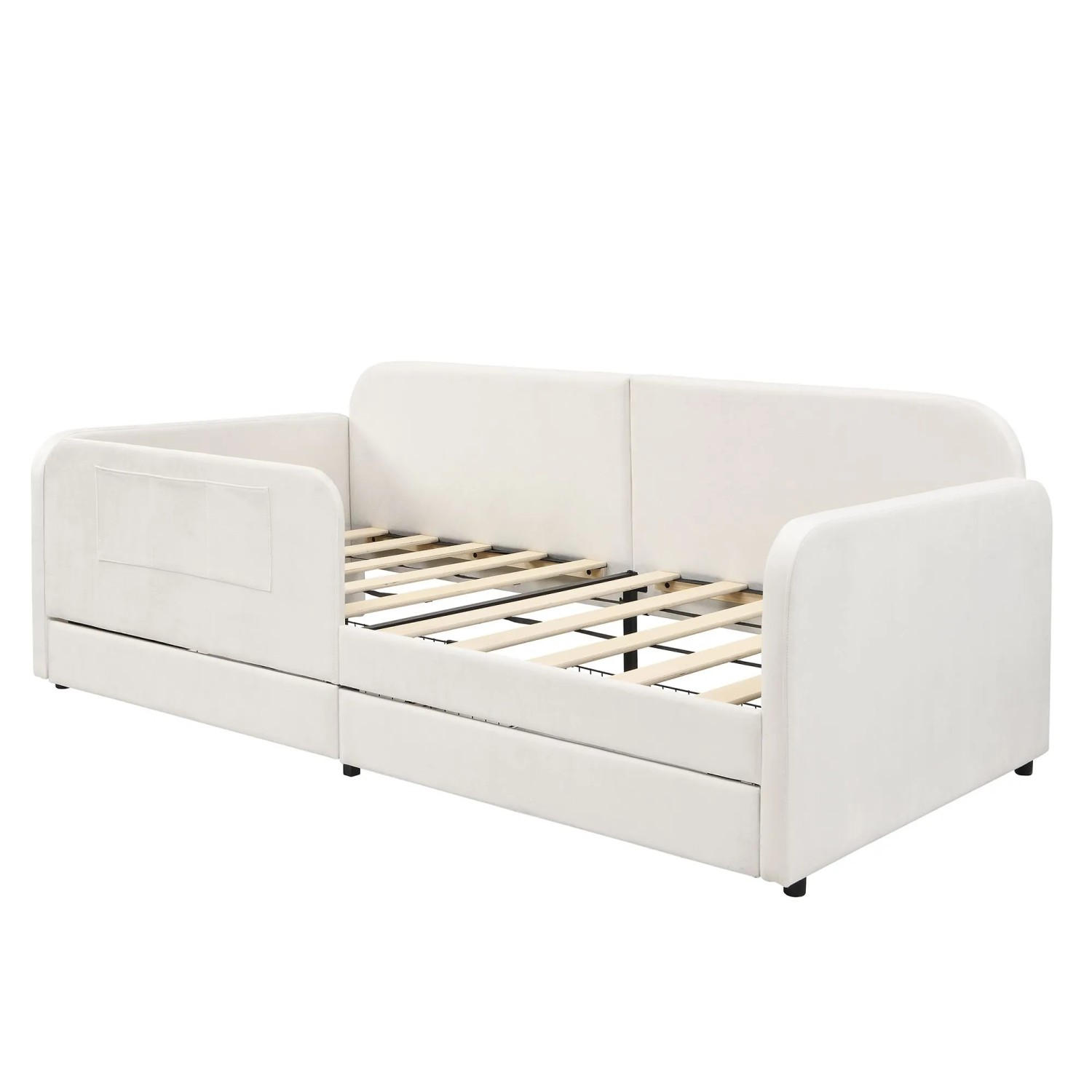 okwish Polsterbett 90x200cm mit 2 Schubladen und Aufbewahrungstaschen Weiß ohne Matratze
