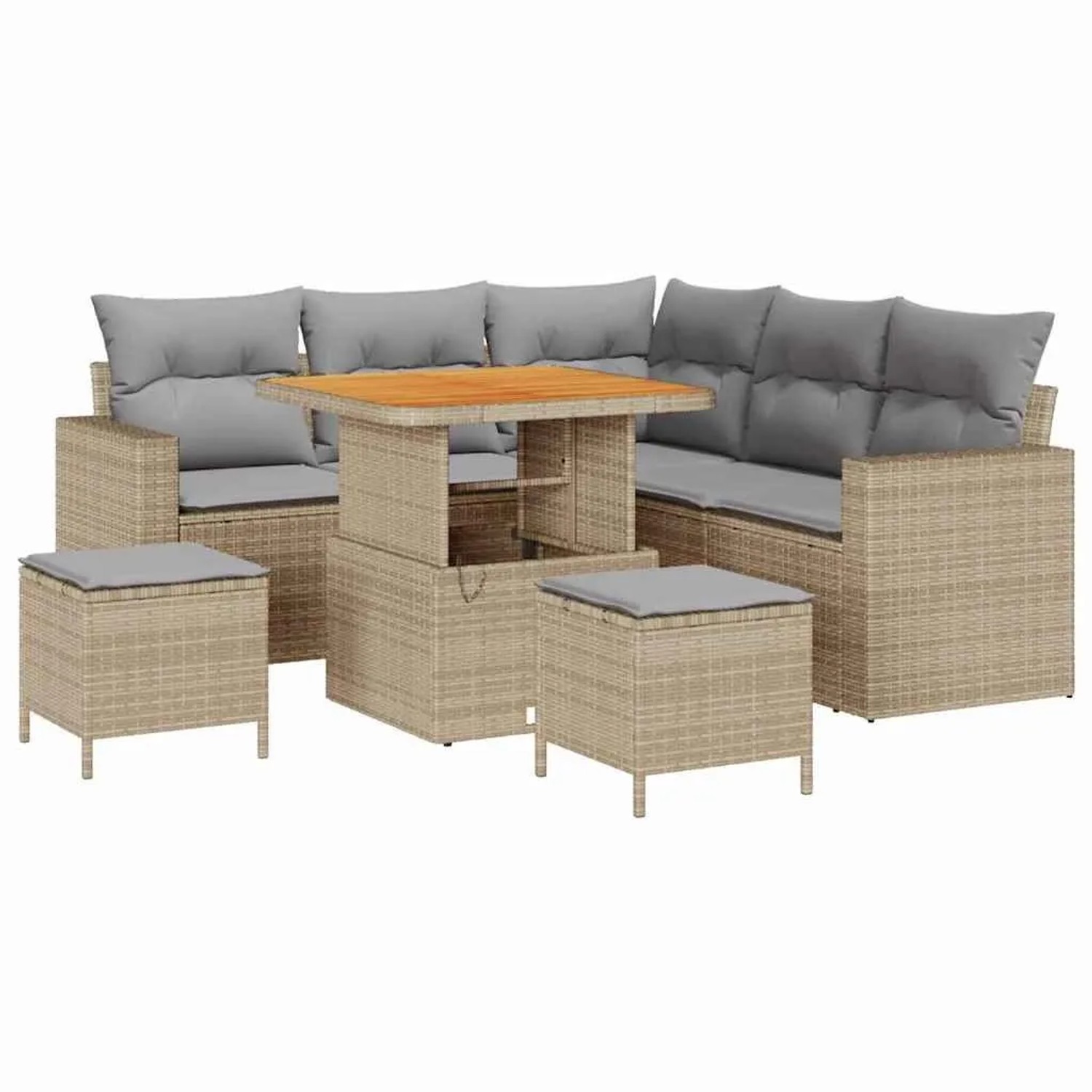 vidaXL Gartensofa-Set mit Kissen 9 Stk Beige und Hellgrau Poly-Rattan 33635 günstig online kaufen