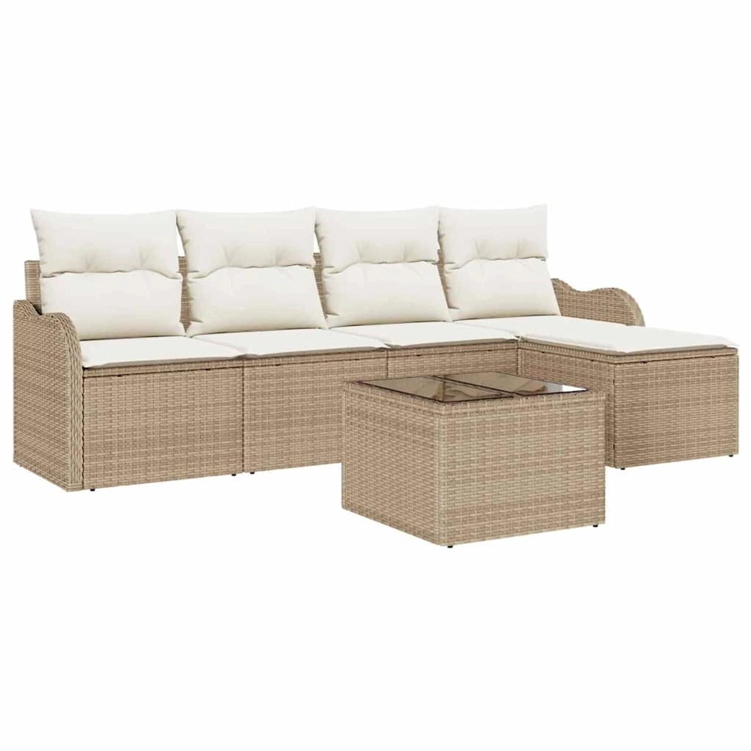 vidaXL Garten-Sofa-Set mit Kissen 6-Tlg Beige Poly Rattan 3345671 günstig online kaufen