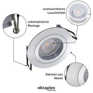 Oktaplex LED-Einbaustrahler Lyon, 9er Set, Aluminium silber, neutralweißes Licht.