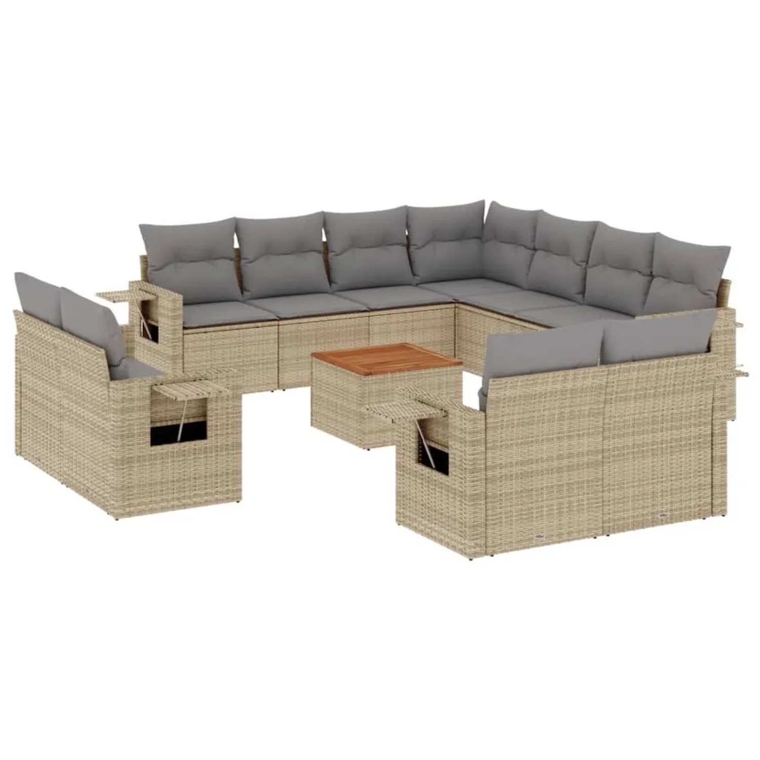 vidaXL 12-Tlg Garten-Sofagarnitur mit Kissen Beige Poly Rattan 3224827