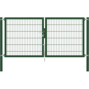 Grünes Doppeltor Flexo Plus 250x120 cm mit Pfosten für Gartenzäune.