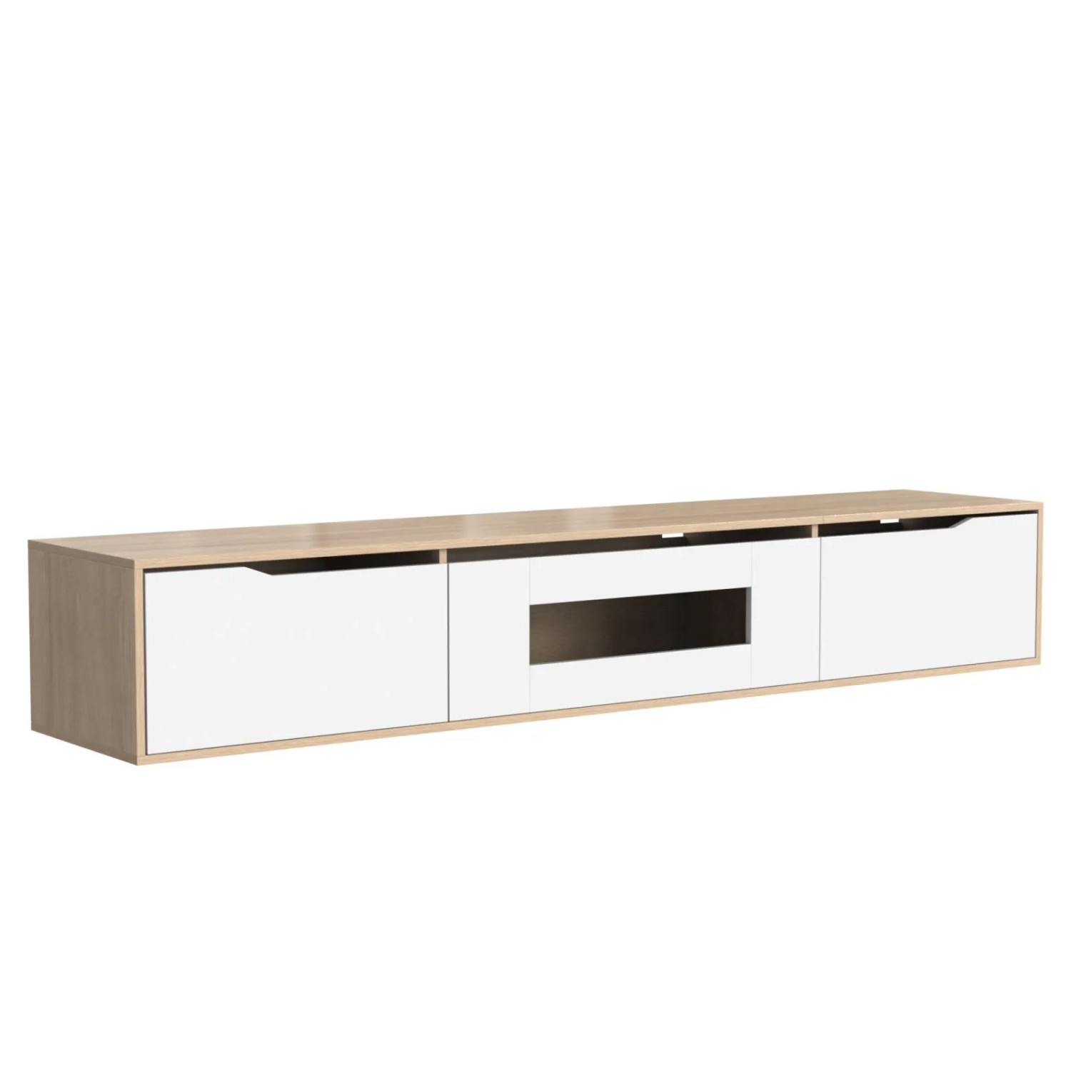 PXloue TV Lowboard Wandmontage mit  LED-Licht Holzfarbe