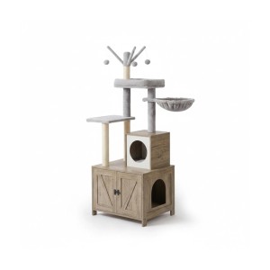 Relaxdays Kratzbaum MDF Weiß mit Katzenklo-Schrank 150 cm x 60 cm x 49 cm 17,1 kg