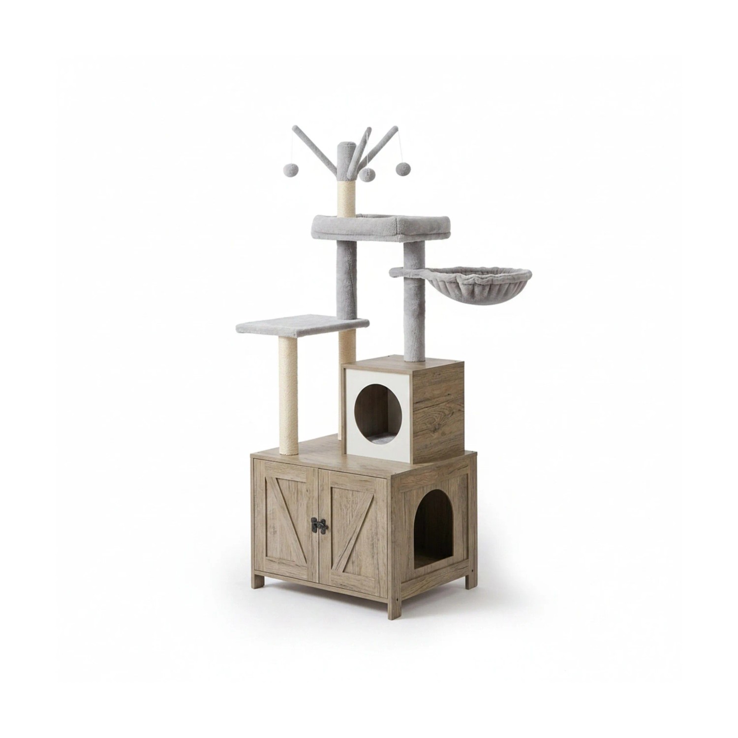 Relaxdays Kratzbaum MDF Weiß mit Katzenklo-Schrank 150 cm x 60 cm x 49 cm 17,1 kg