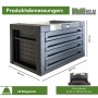 Schwarze TRUTZHOLM Werkzeugkiste mit 4 Schubladen und Maßangaben.