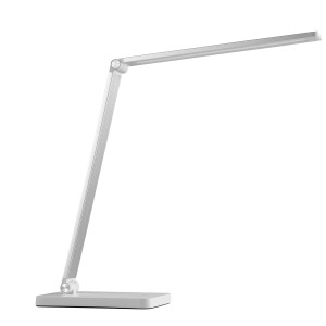 Weiße LED-Tischlampe Lomina von Brilliant, 38 cm hoch, für Schreibtisch oder Nachttisch.