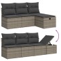 Graue 7-teilige Garten-Sofagarnitur aus Polyrattan mit Kissen, modulare Bauweise.