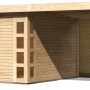 Karibu Gartenhaus Sölve 6, naturbelassen, mit Anbaudach und Rückwand. Holz-Gartenhaus mit Flachdach.