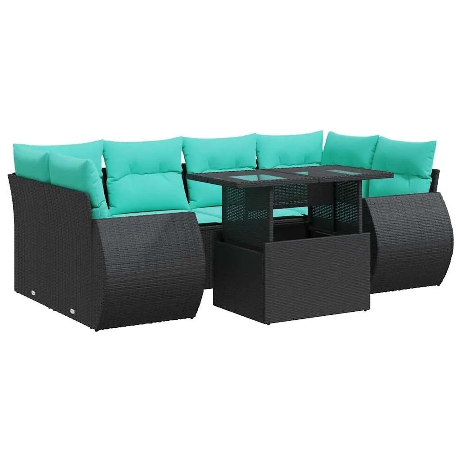 vidaXL 7 Tlg Garten-Sofagarnitur mit Kissen Schwarz Poly Rattan 3326588