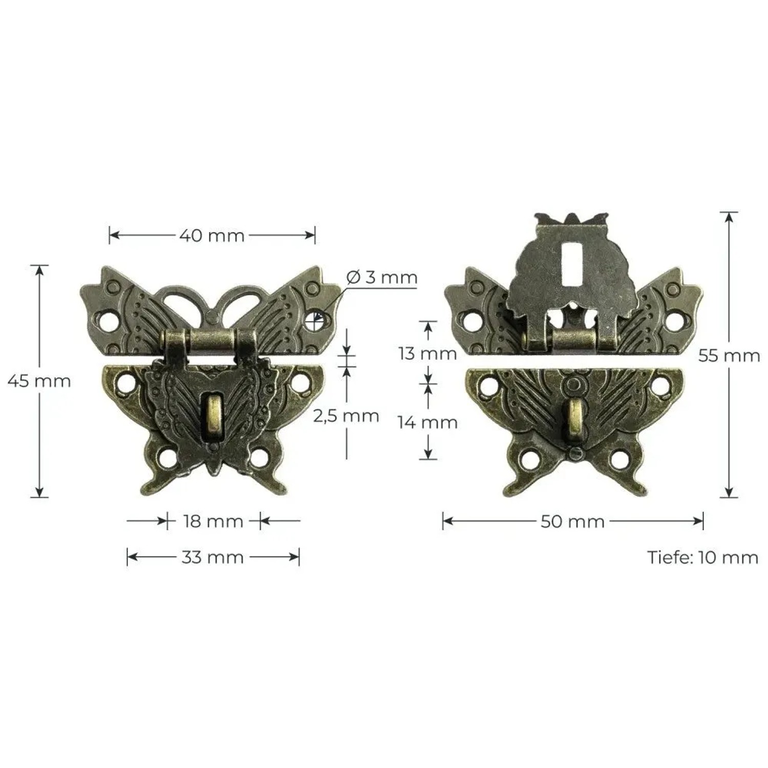 HMF 6495-VS2 Vintage Verschluss Schmetterling mit Schlossöse 50 x 45 mm Bronze_2