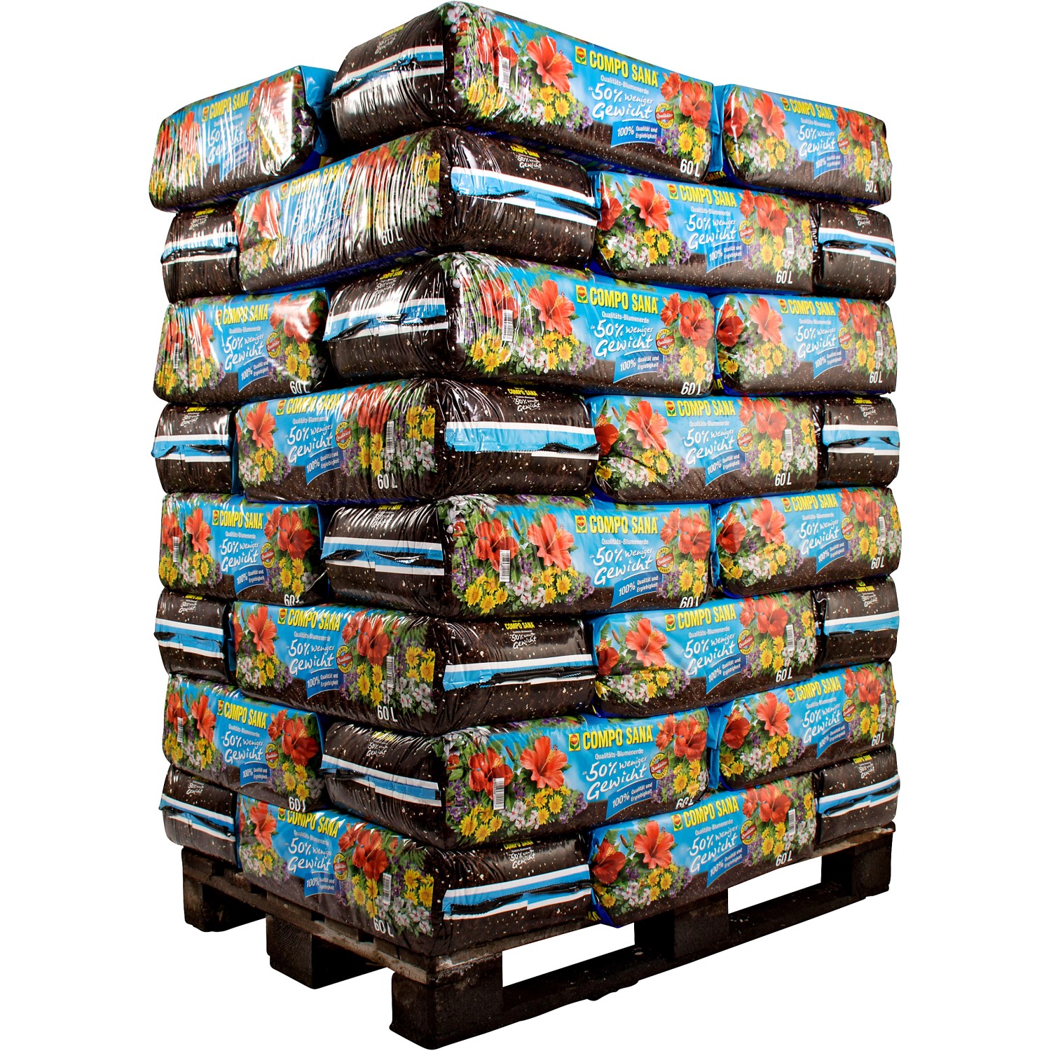 Palette Compo Qualitäts-Blumenerde, 48 Säcke Universalerde mit reduziertem Gewicht.