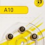 Verpackung Hörgerätebatterie A10, 6 Stück. Knopfzellen für Hörgeräte.