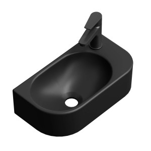 Mattschwarzes Emke Handwaschbecken, 40x21,5 cm, mit Hahnloch rechts. Rechteckiges Keramik Waschbecken.