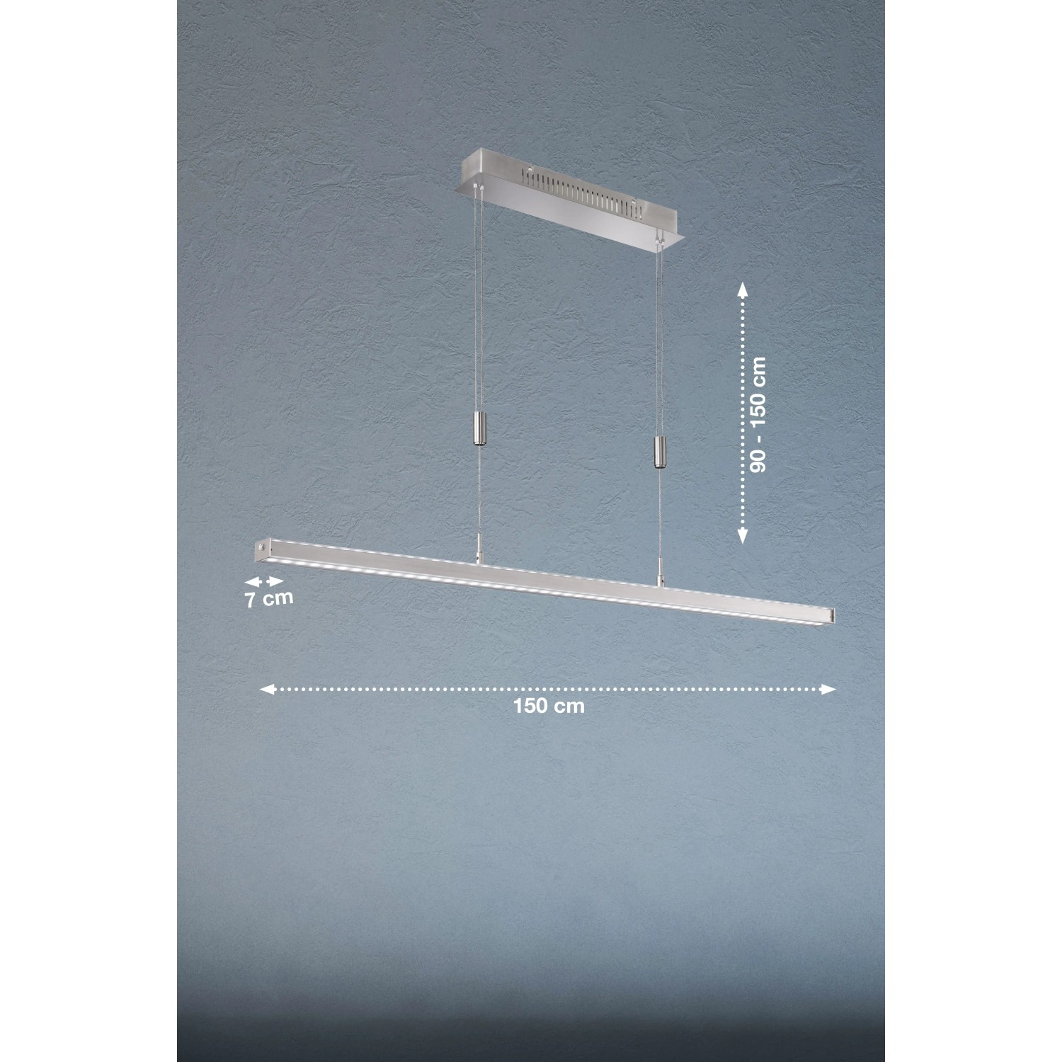 Moderne, dimmbare LED-Pendelleuchte Vitan TW von Fischer & Honsel, Nickel, 150 cm lang.