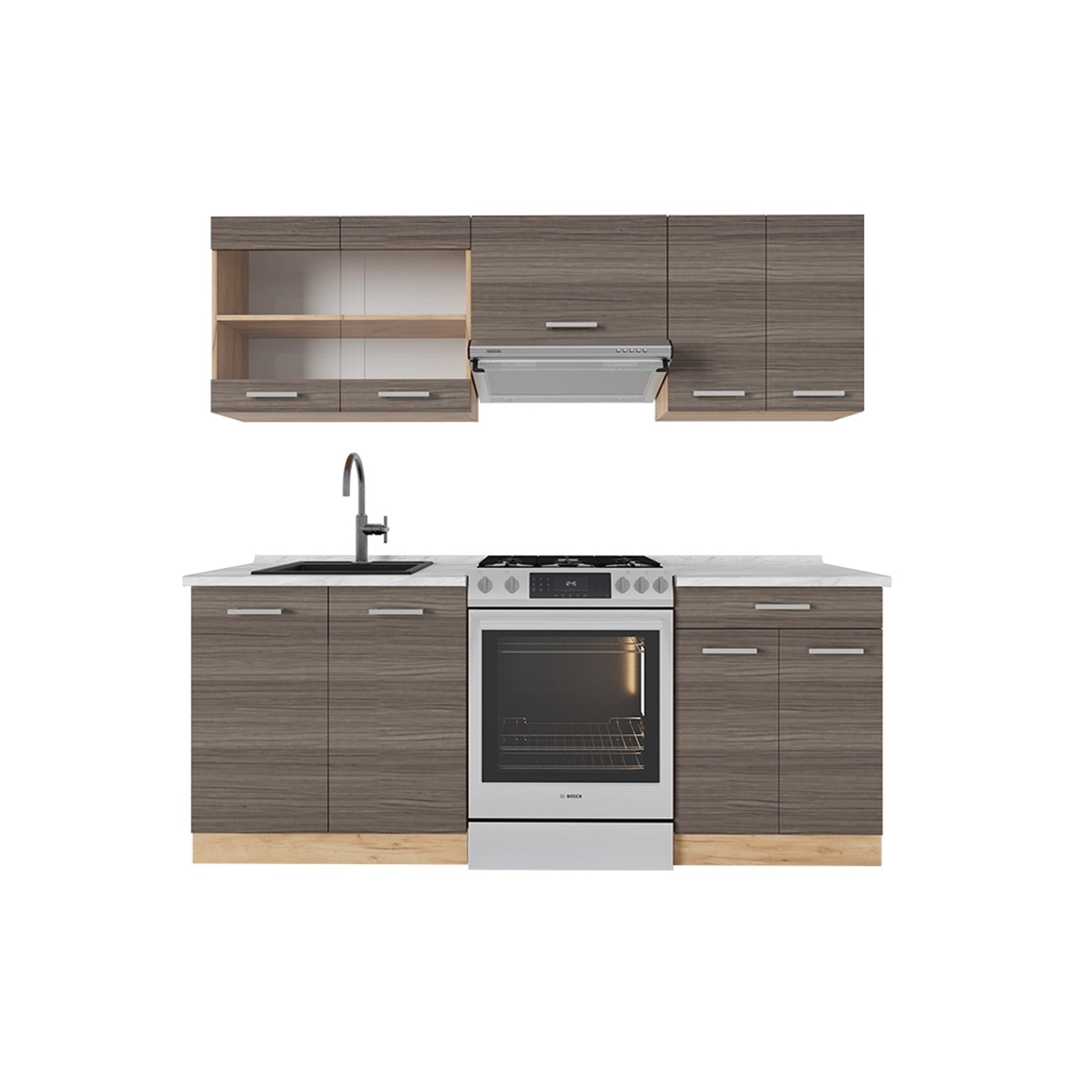 Vicco R-Line Küchenzeile Edelgrau/Goldkraft Eiche 200 cm AP Marmor günstig online kaufen