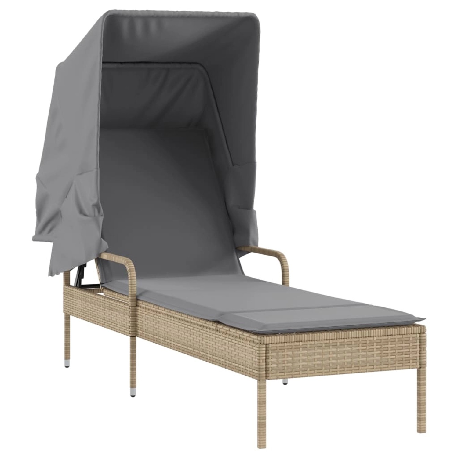 vidaXL Sonnenliege mit Dach Beige Poly Rattan 62 x 200 x 130 cm günstig online kaufen