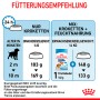 Fütterungsempfehlung für Royal Canin Medium Puppy Trockenfutter, dargestellt als Krokettendiagramm.