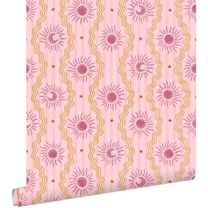 ESTAhome Tapete Retro-Ornamente Lila Rosa und Gelb 50 x 900 cm