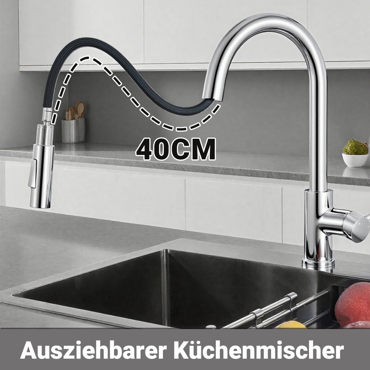AICA Säulenbrause-Wasserhahn Chrom Zwei Wasserauslassmodi Küche Mischbatterie Ausziehbar 360° Drehbar Einhand-Spültischarmatur Bad Küchenarmatur_4