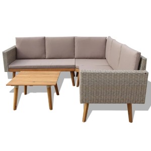 Graues vidaXL Garten Lounge Set mit Auflagen, bestehend aus Sofa, Tisch und Kissen.