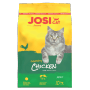 JosiCat Crunchy Chicken Katzen-Trockenfutter, 10kg Packung mit Katzenbild.