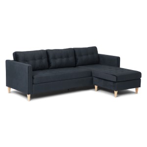 Schwarzes ebuy24 Marino Sofa mit Chaiselongue (rechts/links) aus Velours.