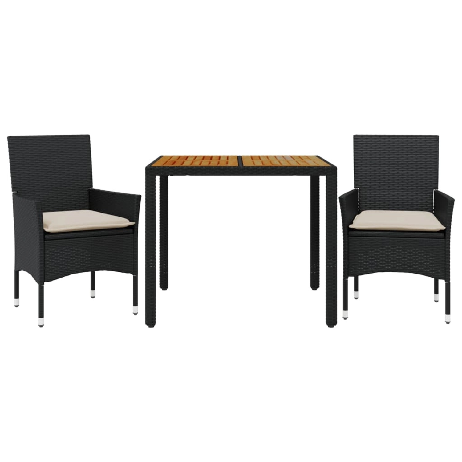 vidaXL 3-Tlg Garten-Essgruppe mit Kissen Schwarz Poly Rattan Akazie 3278663 günstig online kaufen