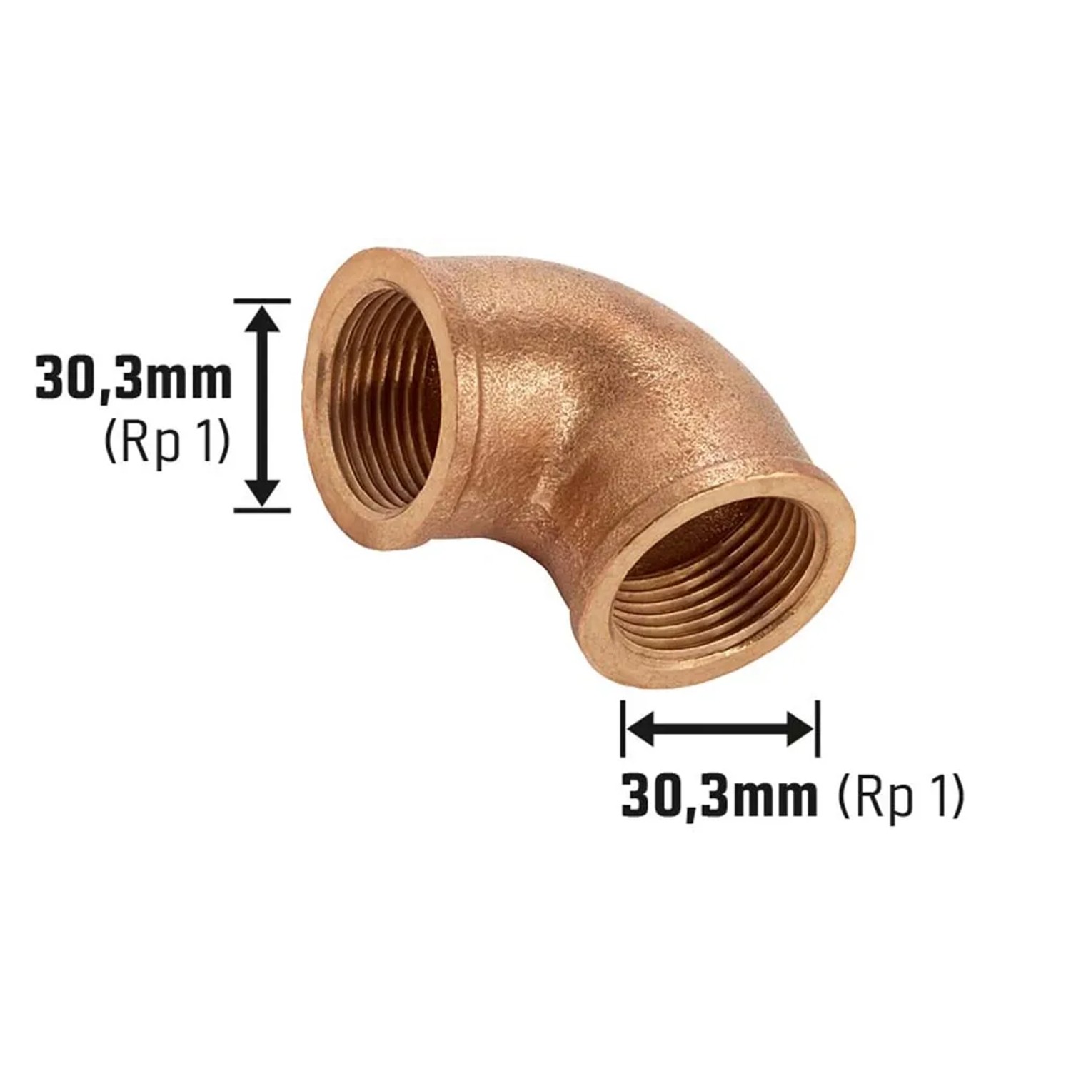 Rotguss Gewinde-Winkel 30,3 mm (Rp 1) für Sanitär- und Heizungsinstallationen.
