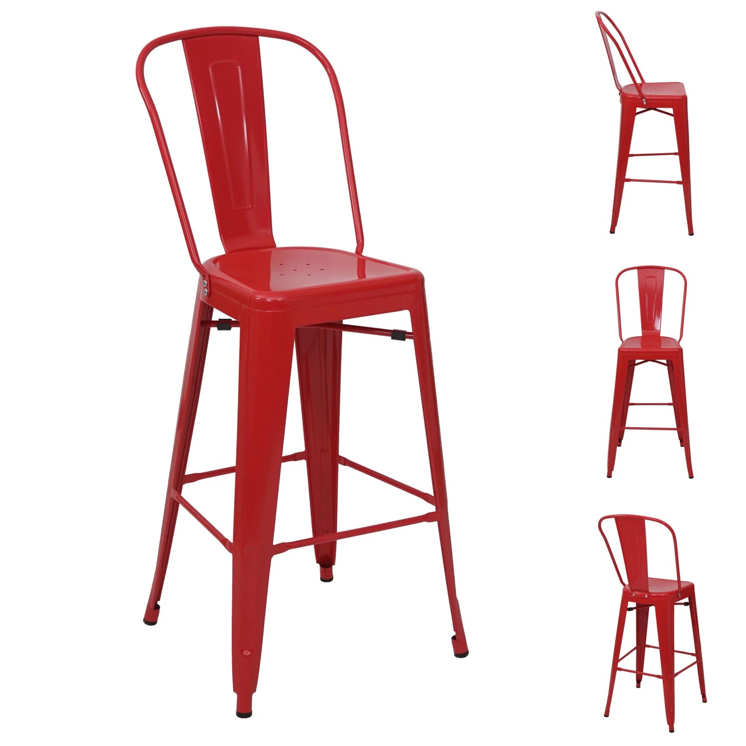 PROREGAL 4er-Set Barhocker Mit Lehne Sitzhöhe 77cm Metall Industriedesign Rot Barstuhl Tresenhocker Mit Lehne
