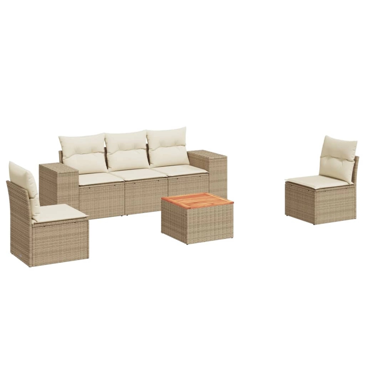 vidaXL 6-Tlg Garten-Sofagarnitur mit Kissen Beige Poly Rattan 3257717 günstig online kaufen