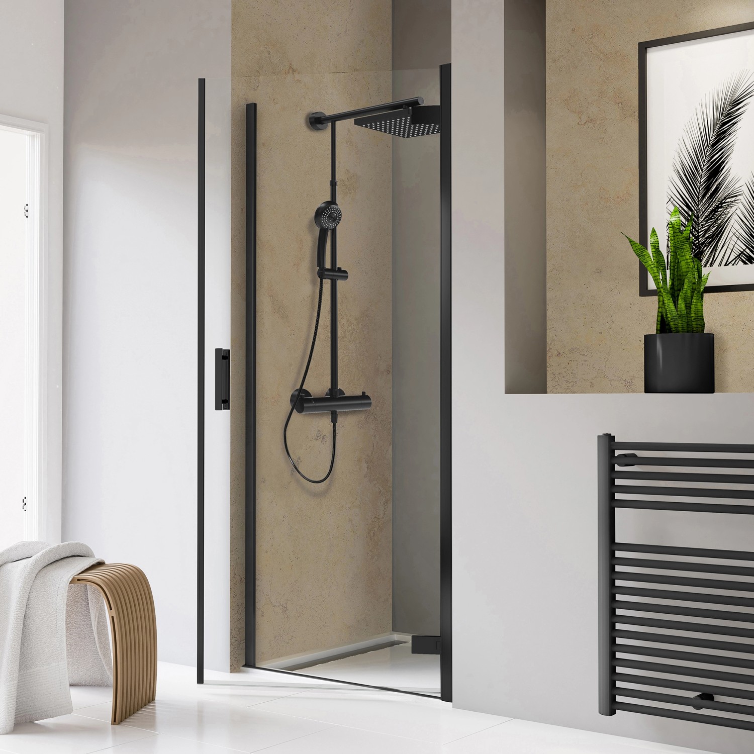 Schulte Drehtür Toura Nische pendelbar Schwarz 200 x 90 cm Klar Hell Anschlag R