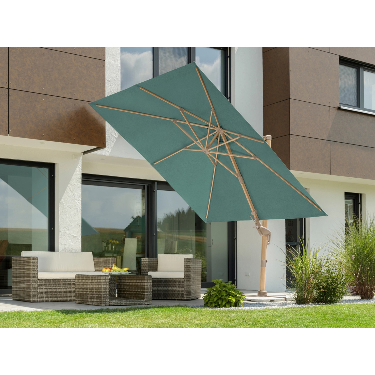 Schneider Ampelschirm Rhodos Twist Loft 300 cm x 300 cm Grün kaufen bei OBI