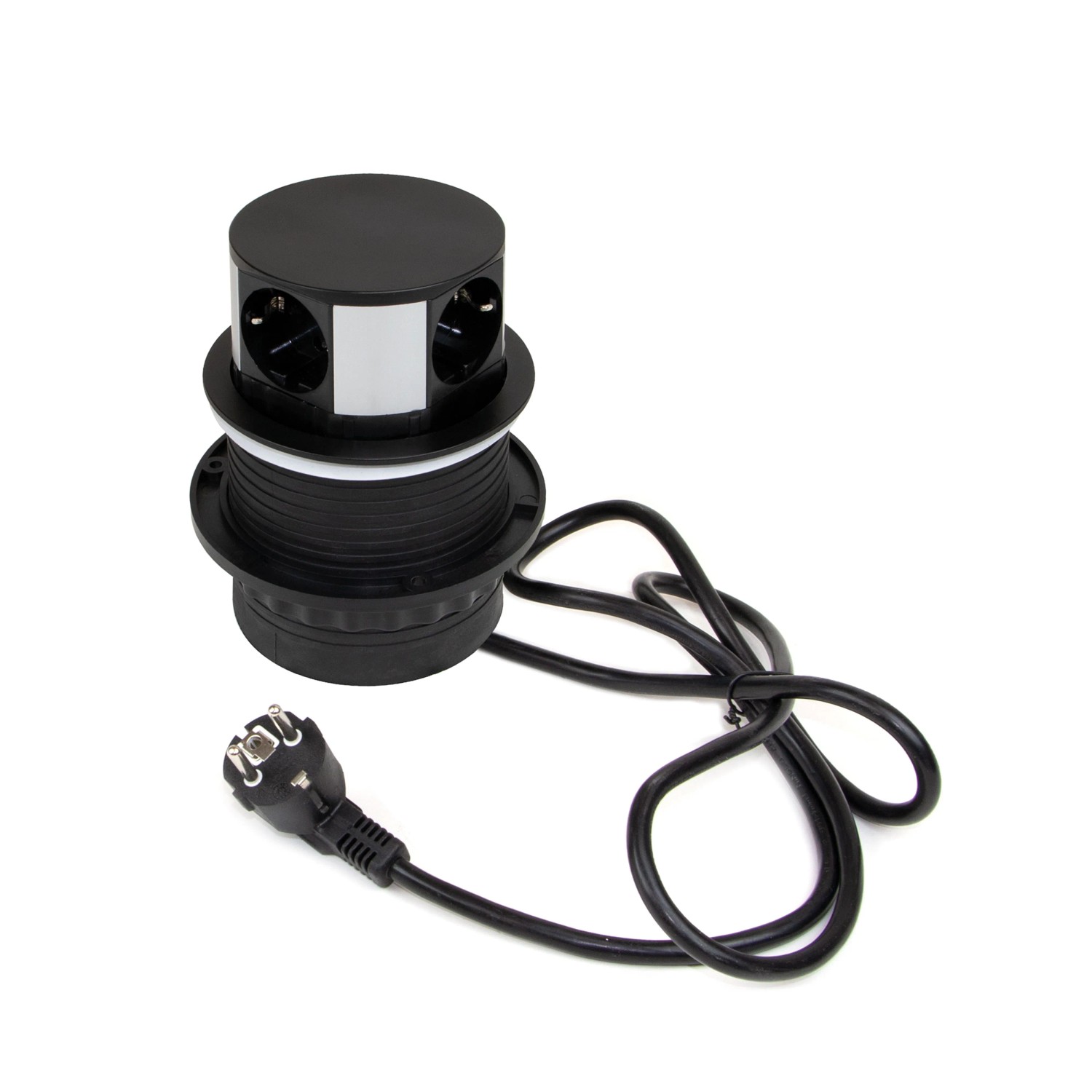 Emuca Vertikal Push Abnehmbare Mehrfachsteckdose Durchmesser 100 mm 3 Schuko-Stecker 1 USB Typ A 1 USB Typ C Stahl und Kunststoff Weiß