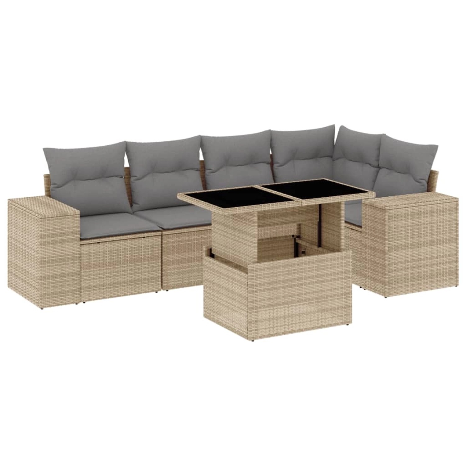 vidaXL 6-Tlg Garten-Sofagarnitur mit Kissen Beige Poly Rattan 3269149 günstig online kaufen