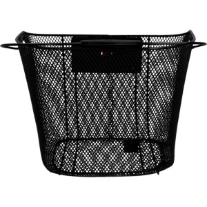Schwarzer Fischer Fahrrad-Lenkerkorb mit Schnellbefestigung aus engmaschigem Draht.
