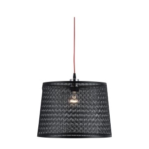 Schwarze Dapo Pendelleuchte Julin mit Metallschirm und rotem Kabel, E27 Fassung.
