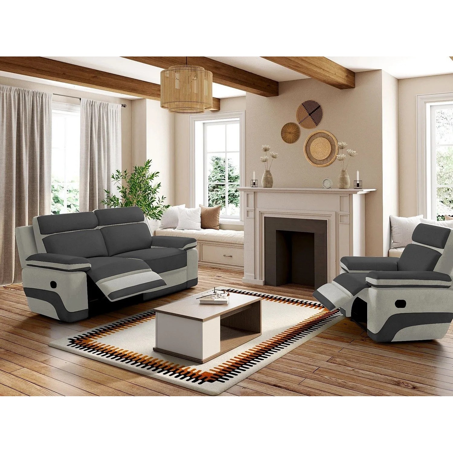 Vente-unique Couchgarnitur Mit Sessel Talca Anthrazitgrau 101 cm  200 cm