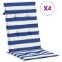 4er Set Hochlehner Auflagen blau-weiß gestreift, bequeme Sitzkissen für Gartenstühle.