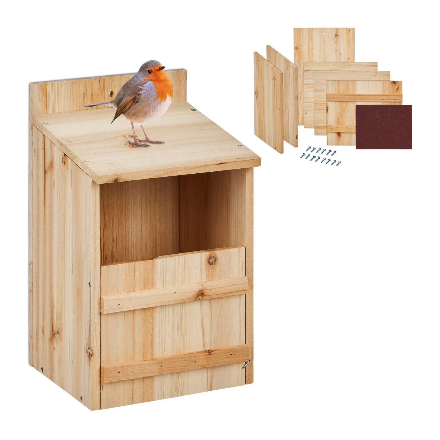Relaxdays Nistkasten Bausatz Tannenholz Natur Mit Türverriegelung 36 cm x 22 cm x 21 cm 1,3 kg