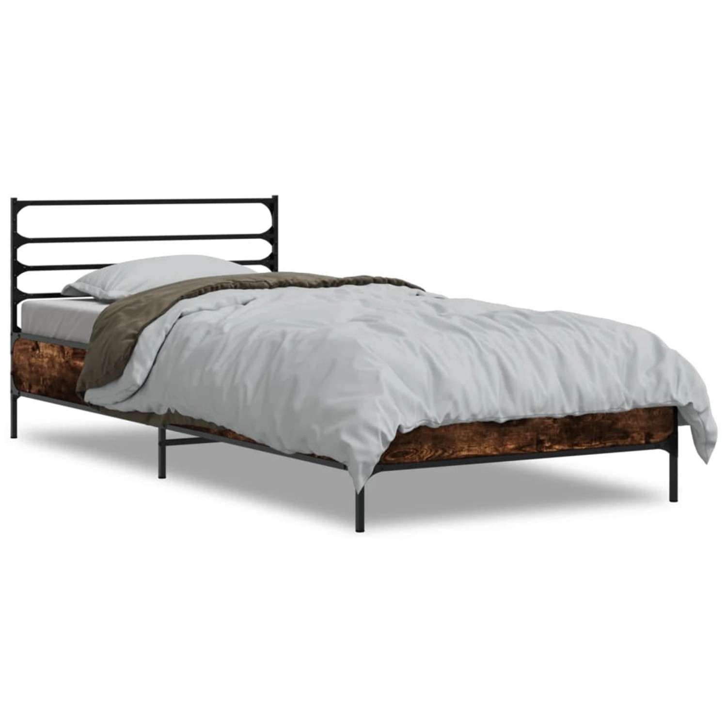 vidaXL Bettgestell Räuchereiche 90x190 cm Holzwerkstoff und Metall 845629 günstig online kaufen