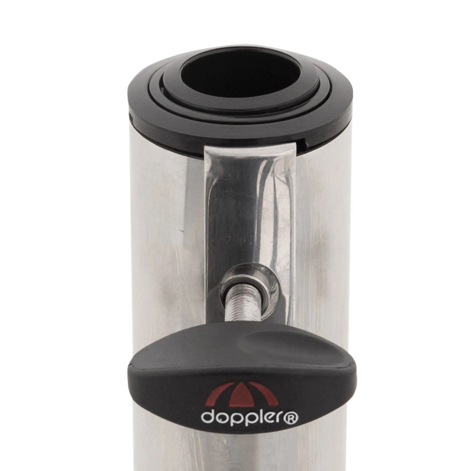 Detailaufnahme: Edelstahl-Halterung des Doppler Granitsockel 25 für Balkonschirme.