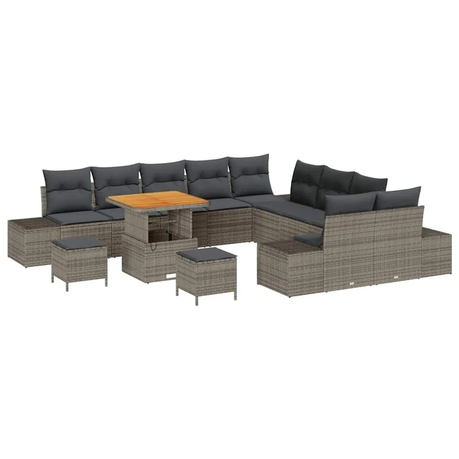 Thumbnail - vidaXL Gartensofa-Set mit Kissen mit Speicher 13 Stk Grau Poly Rattan 3364793