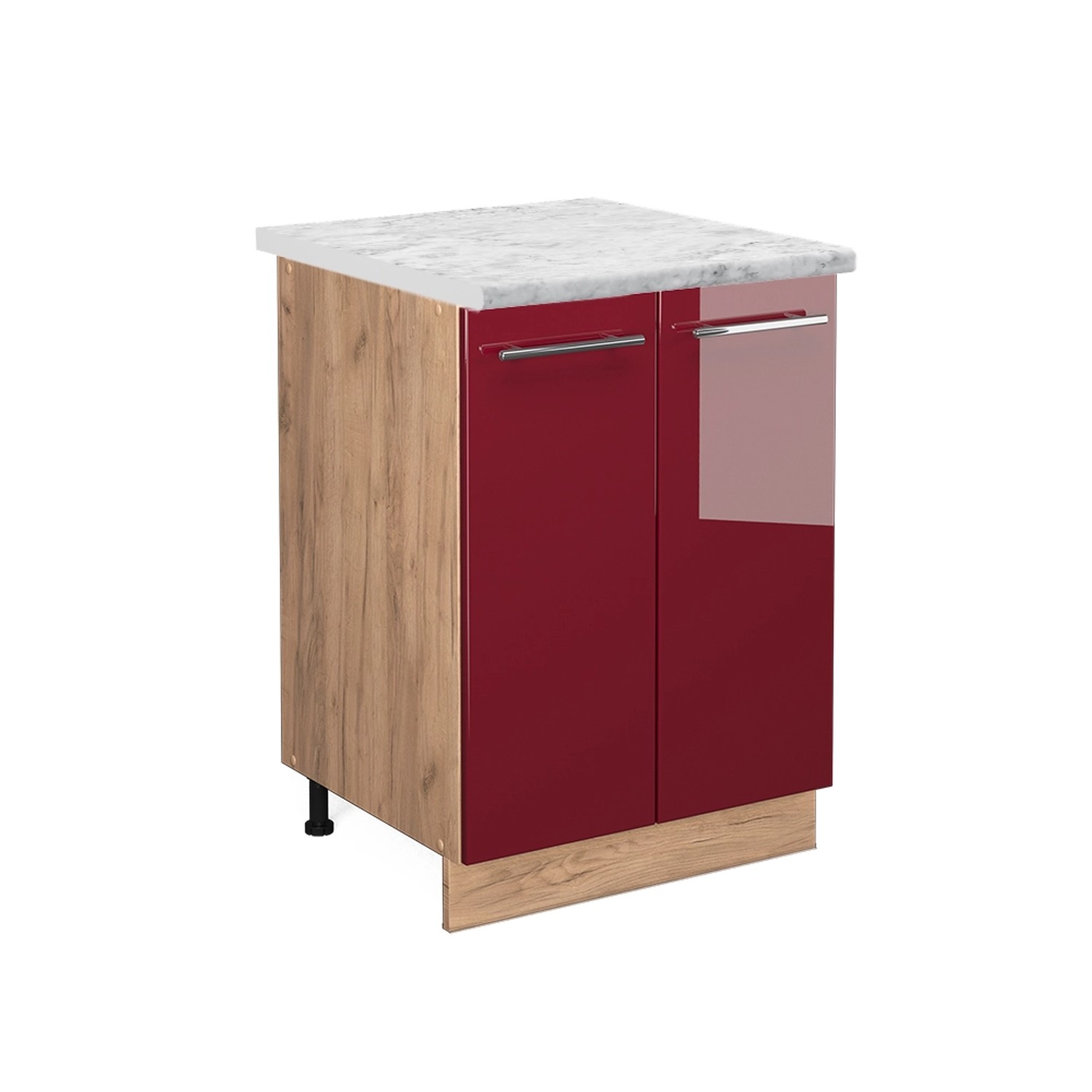 Vicco Küchenunterschrank Fame-Line Bordeaux Hochglanz/Goldkraft Eiche 60 cm AP Marmor