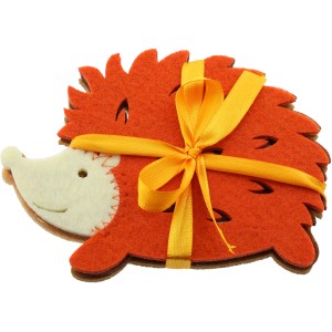 3er Set bunte Filzuntersetzer Igel, 8,5x12,5cm, als Tischdeko oder Glasuntersetzer.