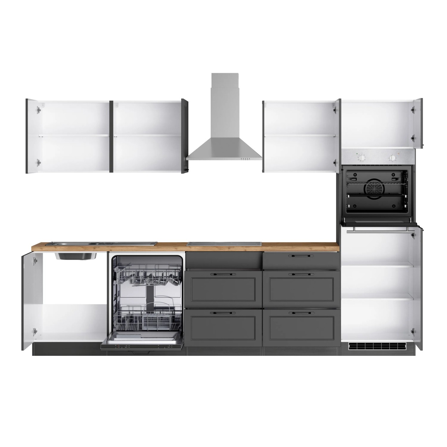 Held Küchen Küchenzeile Kempten 300 cm Grau/Graphit mit E-Geräte kaufen bei OBI