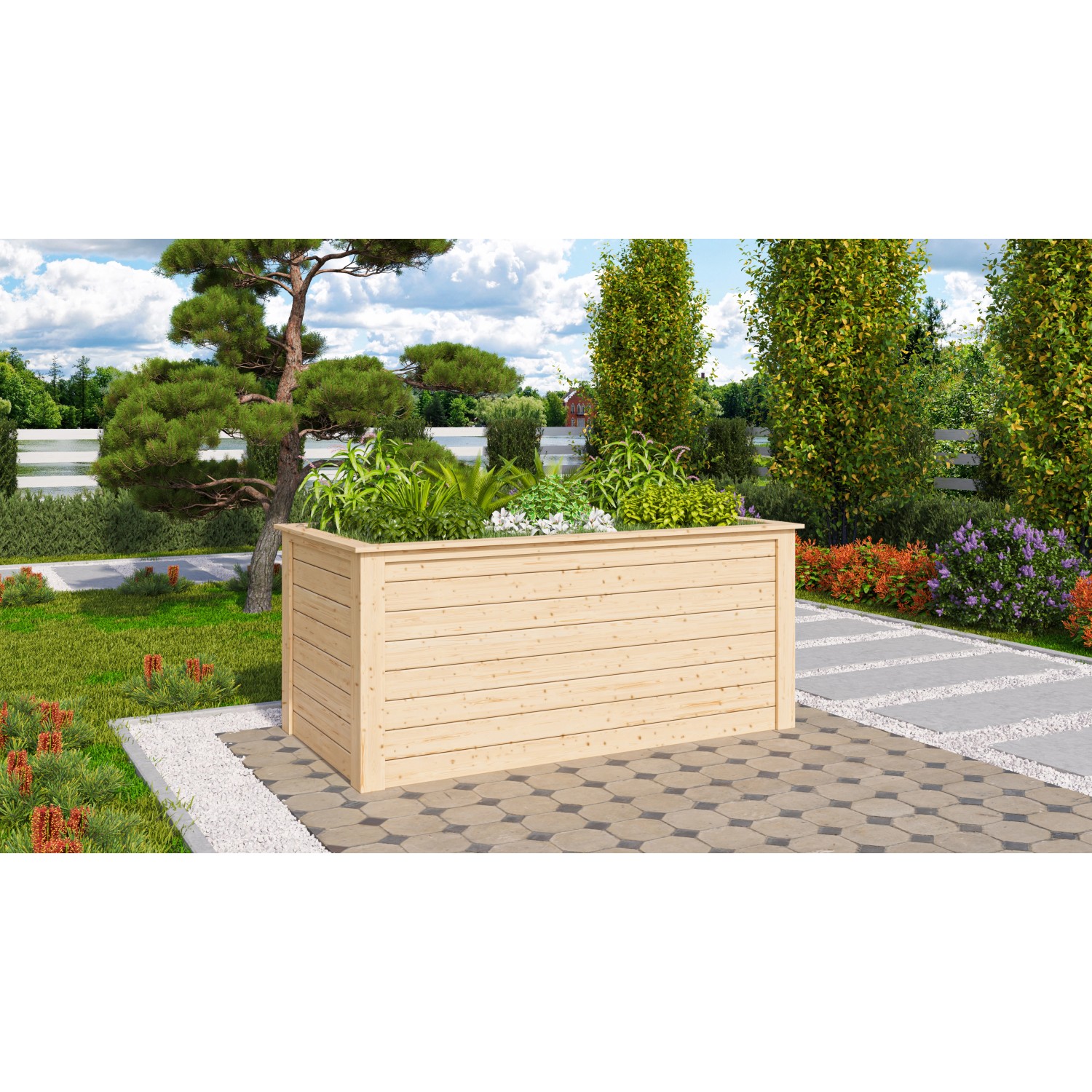 Karibu Hochbeet aus Fichte, naturbelassen, 92x209x111cm. Holz-Hochbeet für Garten oder Terrasse.